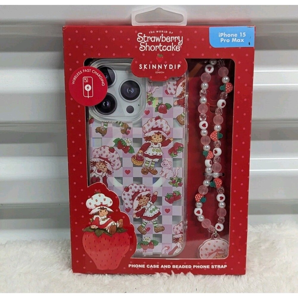 Strawberry Shortcake Phone Case & Beaded Strap iPhone 15 Pro Max SkinnyDip NWT